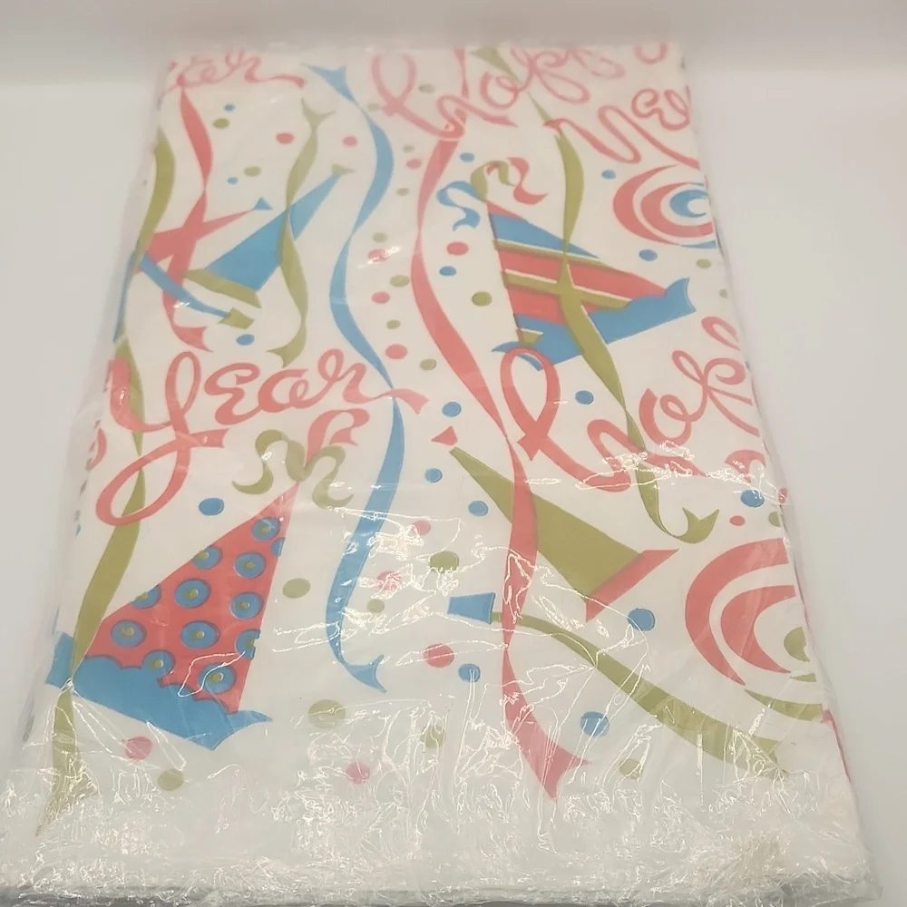 NOS Deadstock Vintage MCM Happy New Year paper table cloth 54 x 96”